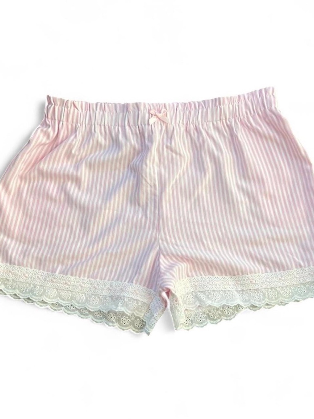 Pink Striped Lace-Trim Sleep Shorts